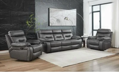 Set canapea cu 2 fotolii, sistem recliner manual Palomino, Gri închis