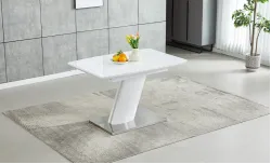 Set Masa Living Extensibila KJT380 Alb cu 6 Scaune KJC356 Bej