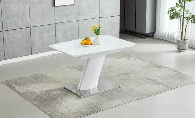 Set Masă Living Extensibilă KJT380 Alb cu 4 Scaune KJC356 Bej