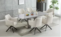 Set Masă Living Extensibilă KJT382 Gri cu 6 Scaune KJC385 Bej