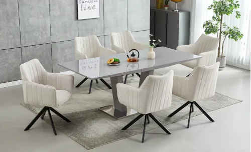 Set Masă Living Extensibilă KJT382 Gri cu 4 Scaune KJC385 Bej