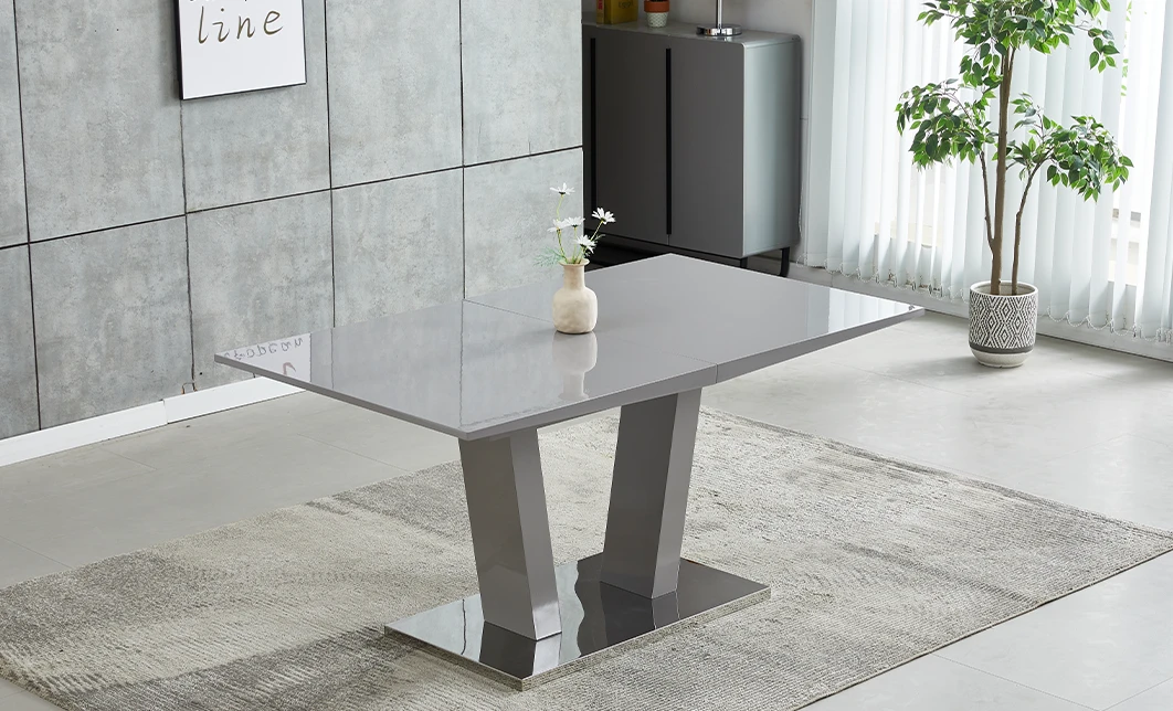 Set Masă Living Extensibilă KJT382 Gri cu 4 Scaune KJC385 Bej 1