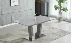 Set Masă Living Extensibilă KJT382 Gri cu 6 Scaune KJC385 Bej