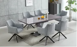 Set Masa Living Extensibila KJT384 Gri cu 6 Scaune KJC385 Gri