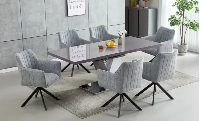 Set Masa Living Extensibila KJT384 Gri cu 6 Scaune KJC385 Gri