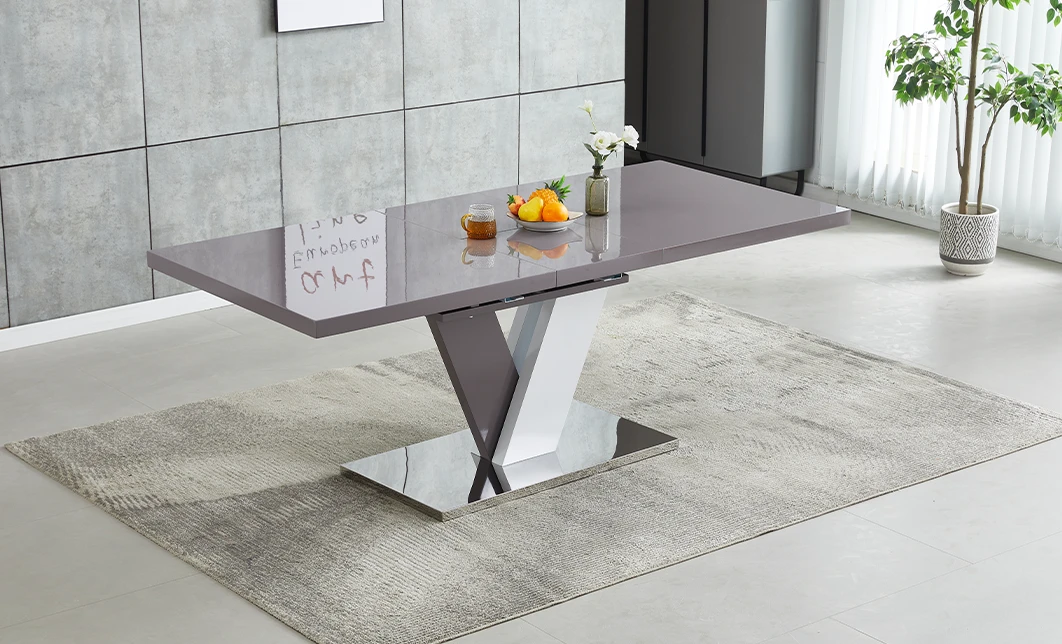 Set Masă Living Extensibilă KJT384 Gri cu 6 Scaune KJC385 Gri 1