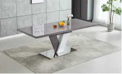 Set Masa Living Extensibila KJT384 Gri cu 6 Scaune KJC385 Gri