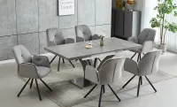 Set Masă Living Extensibilă KJT385 Gri cu 6 Scaune KJC80 Gri