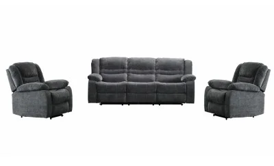 Set canapea cu 2 fotolii sistem recliner Comfort Lux Black, gri