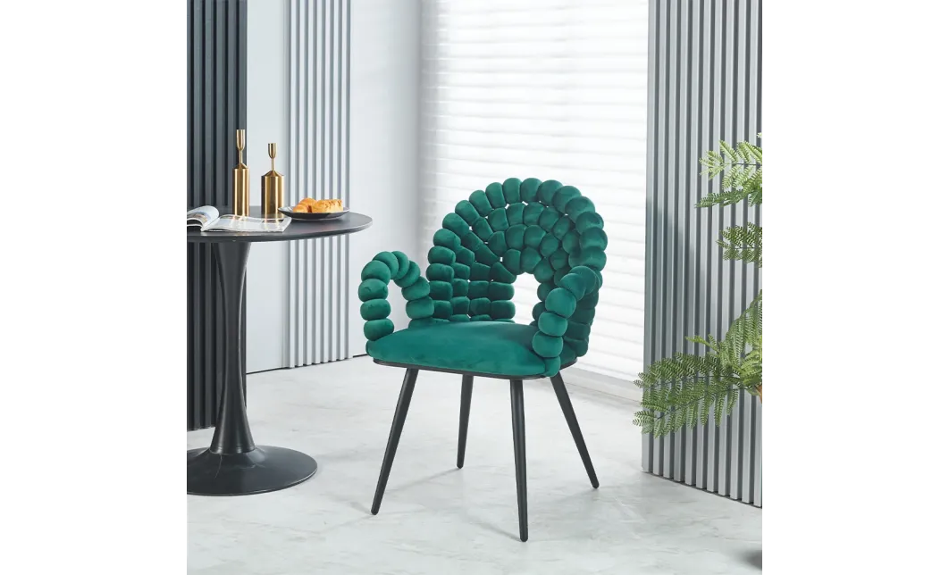 Set Masă Living Extensibilă CT241 Blat Sticlă Securizată Neagră cu 6 Scaune KJC376 Verzi