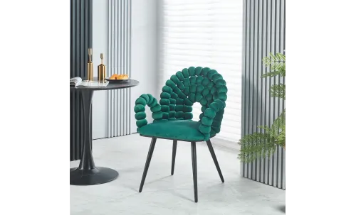 Set Masă Living Extensibilă CT241 Blat Sticlă Securizată Neagră cu 6 Scaune KJC376 Verzi