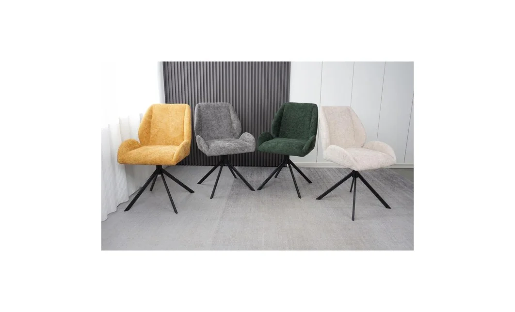 Set Masă Living Extensibilă CT163 Blat Ceramic Alb cu 4 Scaune Rotative KJC4347 Galbene