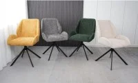 Set Masă Living Extensibilă CT163 Blat Ceramic Alb cu 4 Scaune Rotative KJC4347 Galbene