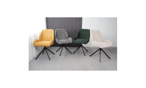 Set Masă Living Extensibilă CT163 Blat Ceramic Alb cu 4 Scaune Rotative KJC4347 Galbene