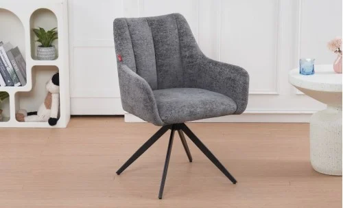 Set Masă Living Extensibilă CT163 Blat Ceramic Alb cu 4 Scaune Rotative DCM0112AS Gri Deschis