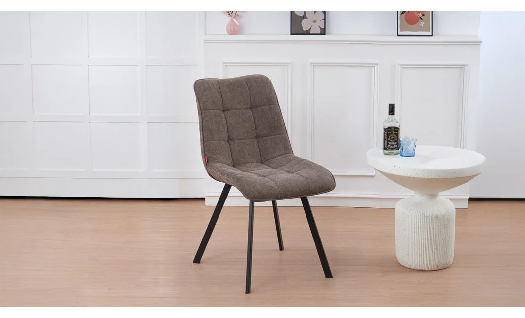 Set Masă Living Extensibilă Blat Ceramic KJT416 / DT018 Alb-Cappuccino cu 4 Scaune DCM1801CF Maro 6