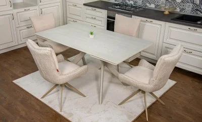 Set Masă Living Extensibilă Bej DTM0107 cu 4 Scaune DCM0607CS Bej