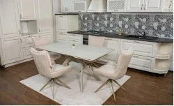 Set Masă Living Extensibilă Bej DTM0107 cu 4 Scaune DCM0607CS Bej