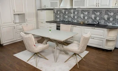 Set Masă Living Extensibilă Bej DTM0107 cu 4 Scaune DCM0607CS Bej