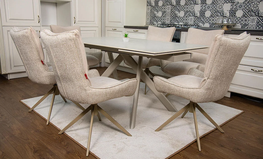 Set Masă Living Extensibilă Bej DTM0107 cu 6 Scaune DCM0607CS Bej 3