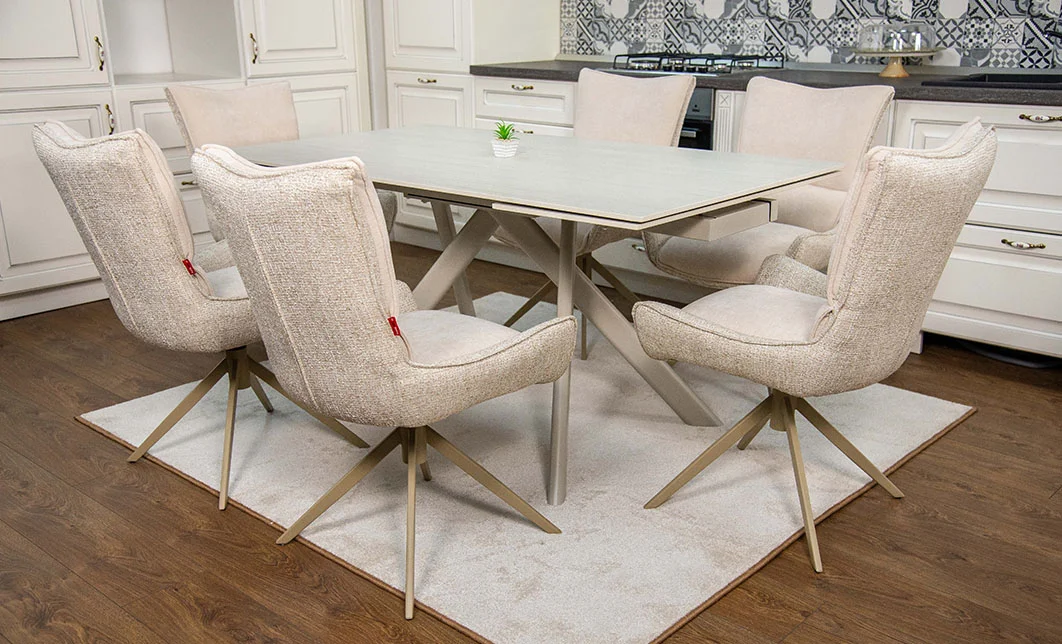 Set Masă Living Extensibilă Bej DTM0107 cu 6 Scaune DCM0607CS Bej 4