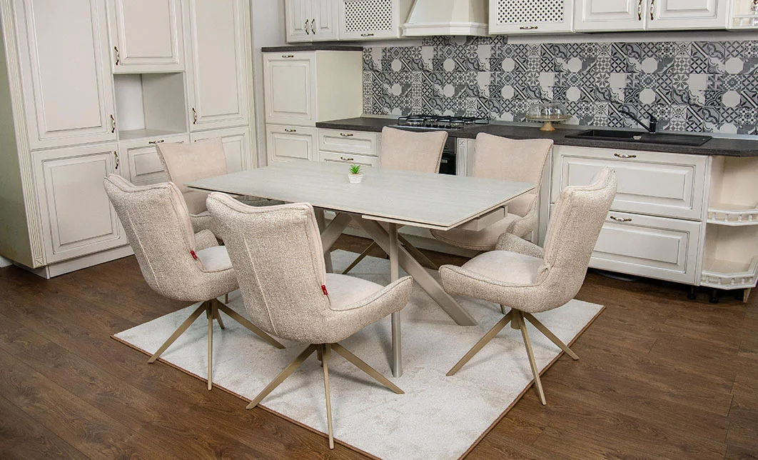 Set Masă Living Extensibilă Bej DTM0107 cu 6 Scaune DCM0607CS Bej 5