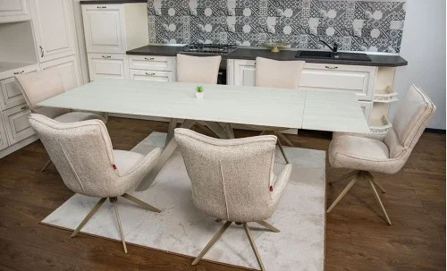 Set Masă Living Extensibilă Bej DTM0107 cu 6 Scaune DCM0607CS Bej