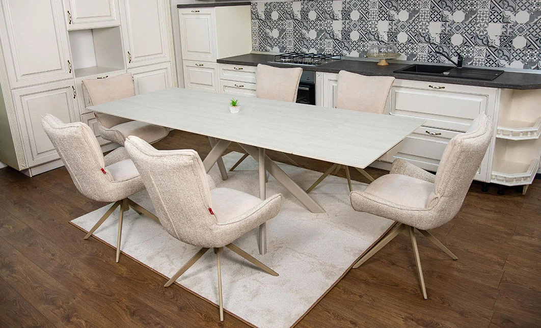 Set Masă Living Extensibilă Bej DTM0107 cu 6 Scaune DCM0607CS Bej 8