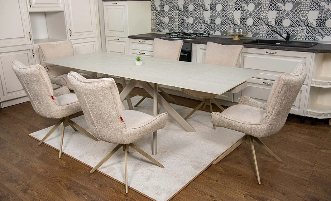 Set Masă Living Extensibilă Bej DTM0107 cu 6 Scaune DCM0607CS Bej 9