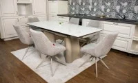 Set Masă Living Extensibilă Blat Ceramic Alb Marmura CT234 cu Set 6 Scaune DCM0108CS 4