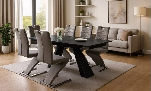 Set Masă Living Extensibilă KJT416 cu 6 scaune F692 Bej