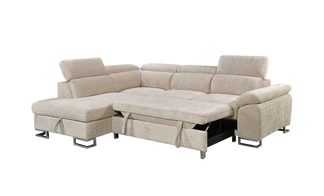 Colțar Extensibil Cremona KF7629 cu Ladă Depozitare, Șezlong Stânga, Bej 3