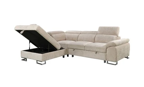 Colțar Extensibil Cremona KF7629 cu Ladă Depozitare, Șezlong Stânga, Bej