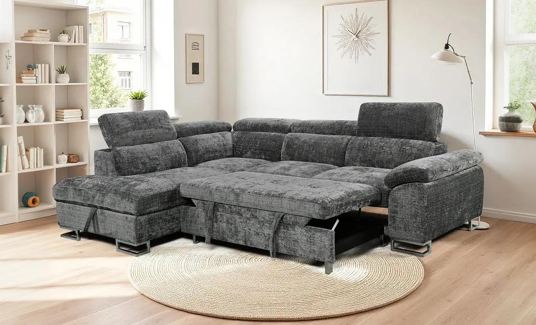 Colțar Extensibil Cremona KF7629 cu Ladă Depozitare, Șezlong Stânga, Gri 5