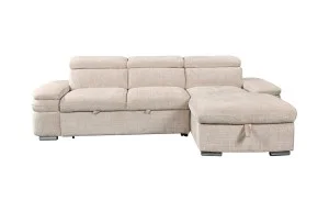 Colțar Extensibil Cremona KF7868 cu 2 Spații Depozitare, Șezlong Dreapta, Bej