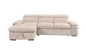 Colțar Extensibil Cremona KF7868 cu 2 Spații Depozitare, Șezlong Stânga, Bej