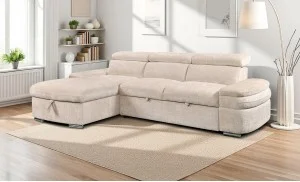 Colțar Extensibil Cremona KF7868 cu 2 Spații Depozitare, Șezlong Stânga, Bej