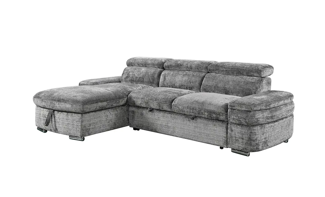 Colțar Extensibil Cremona KF7868 cu 2 Spații Depozitare, Șezlong Stânga, Gri 2
