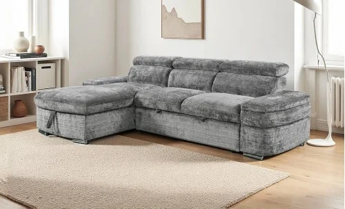 Colțar Extensibil Cremona KF7868 cu 2 Spații Depozitare, Șezlong Stânga, Gri