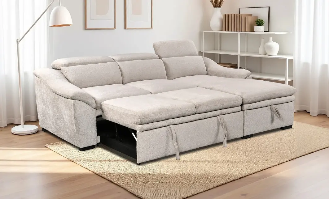 Colțar Extensibil Harmony KF7489 cu Ladă Depozitare, Șezlong Dreapta, Gri Deschis 5