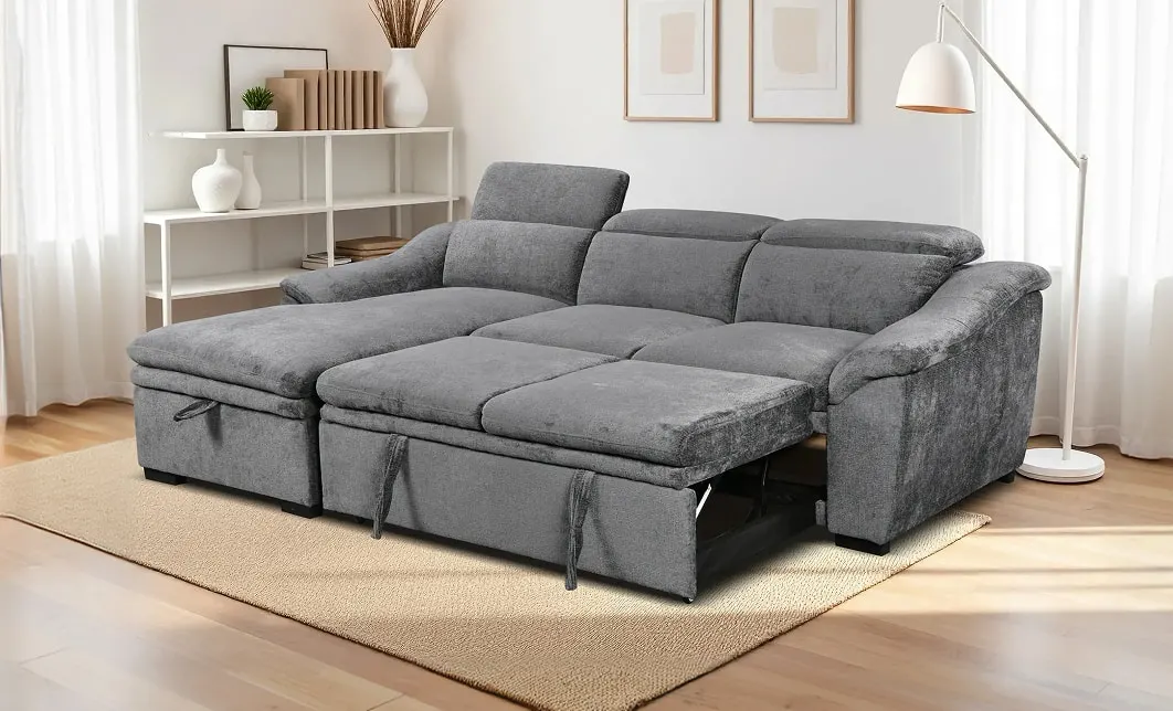Colțar Extensibil Harmony KF7489 cu Ladă Depozitare, Șezlong Stânga, Gri Închis 6