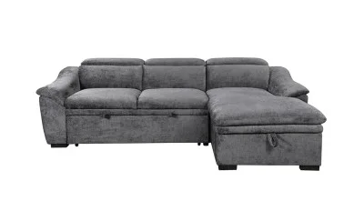 Colțar Extensibil Harmony KF7489 cu Ladă Depozitare, Șezlong Dreapta, Gri Închis