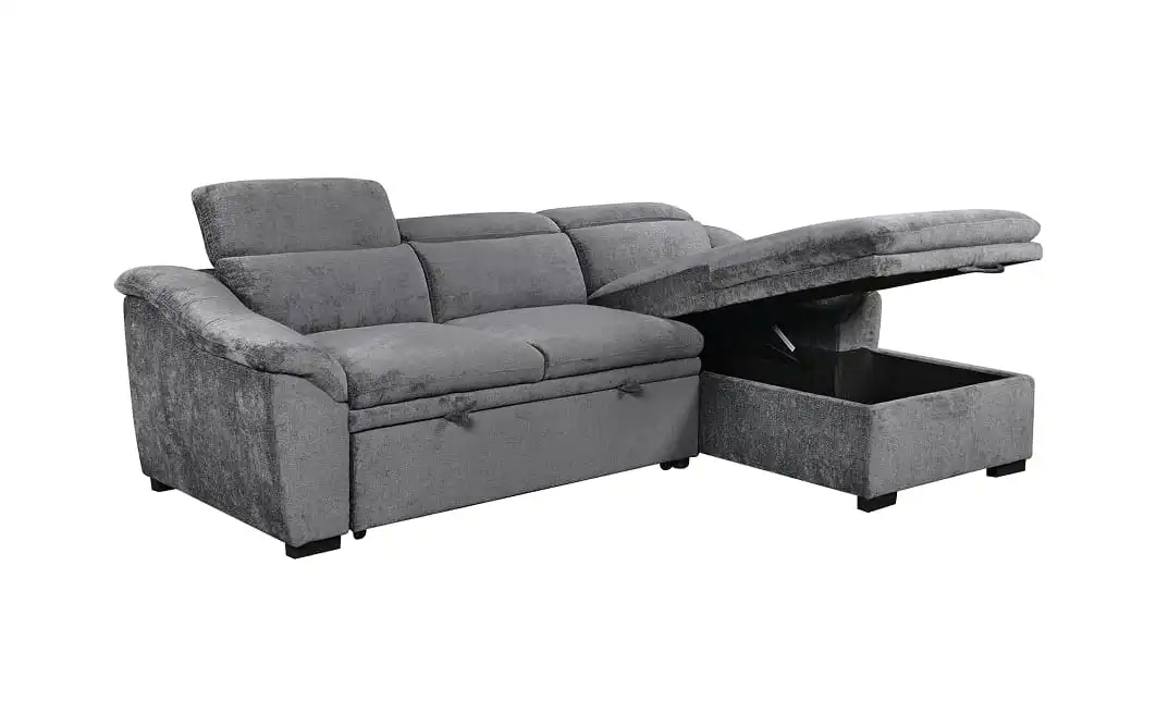 Colțar Extensibil Harmony KF7489 cu Ladă Depozitare, Șezlong Dreapta, Gri Închis 4