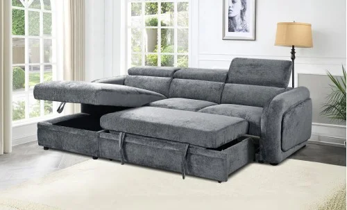 Colțar Extensibil Harmony KF7908 cu Ladă Depozitare, Șezlong Stânga, Gri Închis