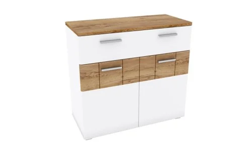 Comodă Candy C, Albă / Maro Deschis