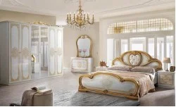 Dormitor Clasic Clarissa Bianco Gold cu Dulap 6 Uși