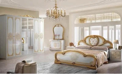 Dormitor Clasic Clarissa Bianco Gold cu Dulap 6 Uși