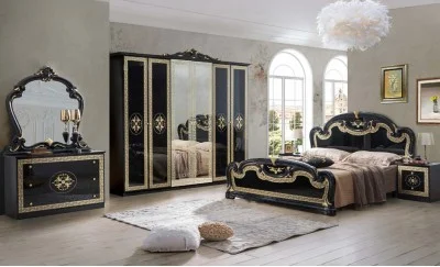 Dormitor Clasic Paloma Nero Gold cu Dulap 6 Uși