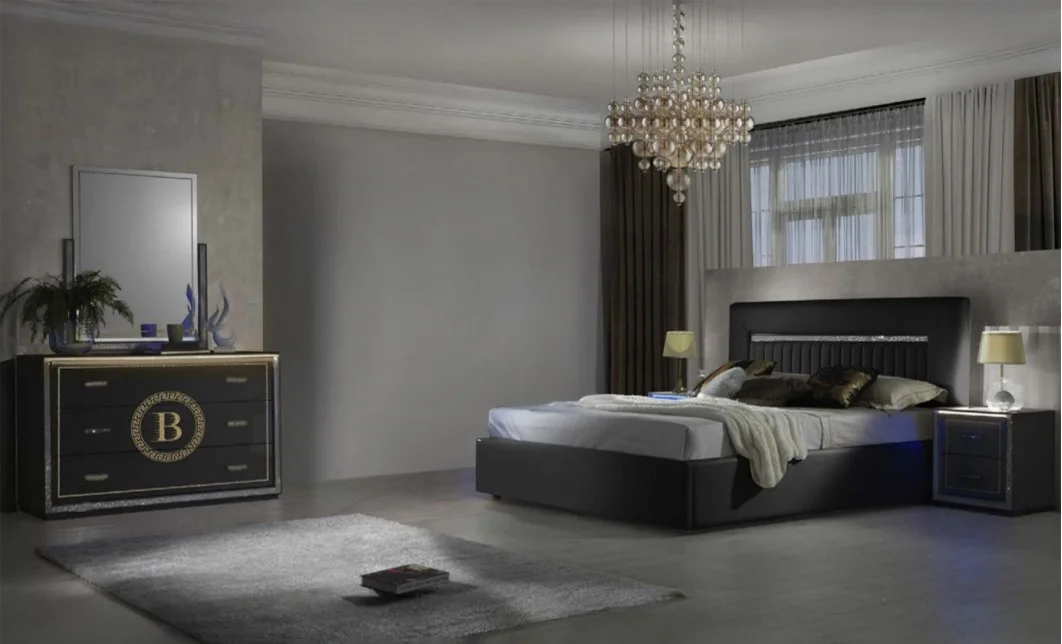 Dormitor Modern Gemma Nero cu Dulap 4 Uși