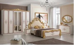 Dormitor Clasic New Grace Gold cu Dulap 6 Uși